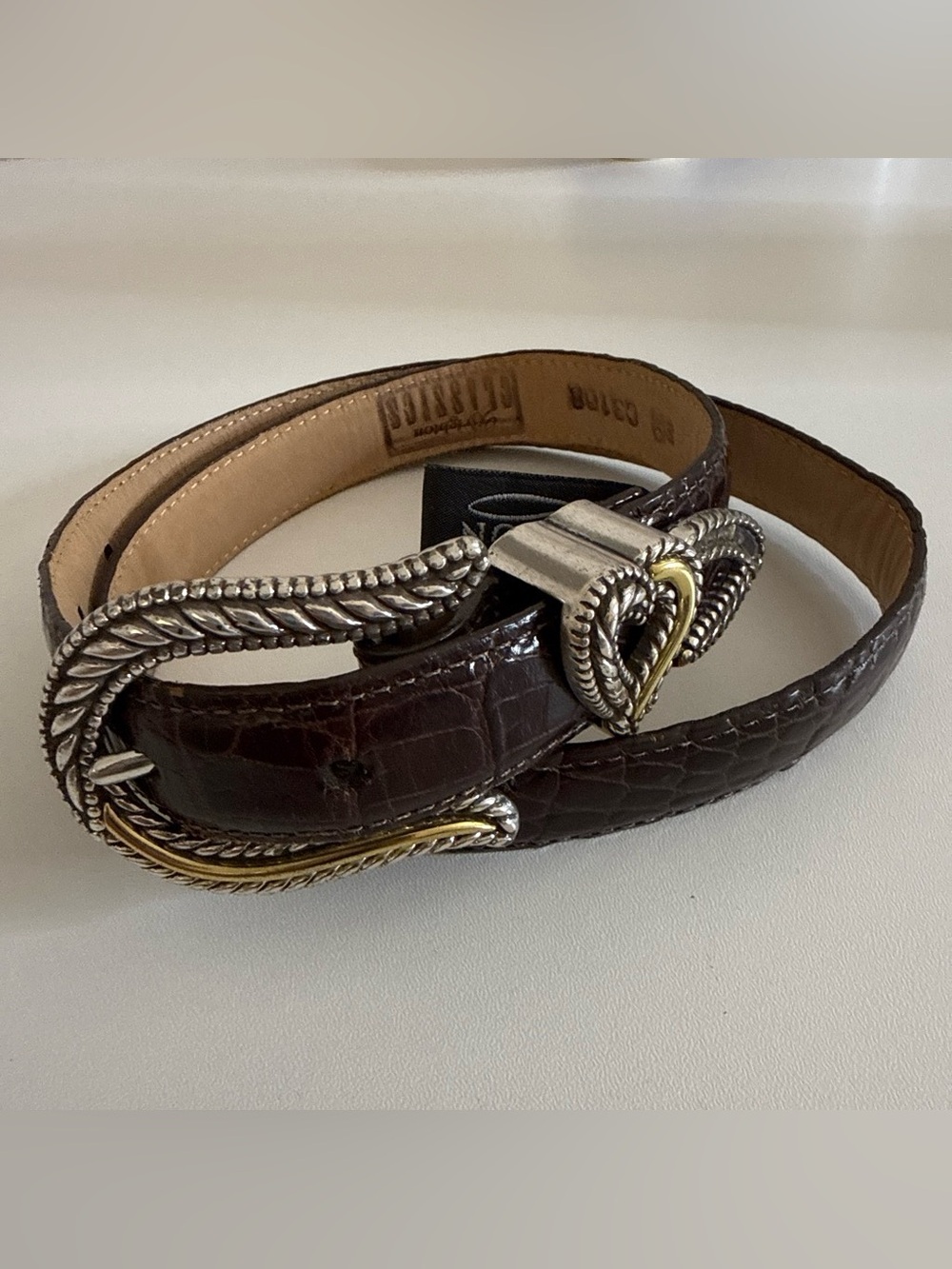 Vintage Brighton Classics Brown Croc Embossed Leather Belt Size M 30